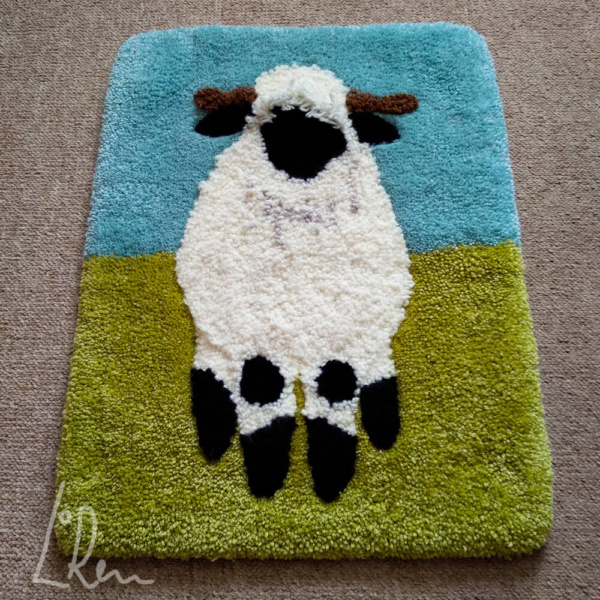 Valais Black Nose Sheep Handmade Rug by Artist Loren